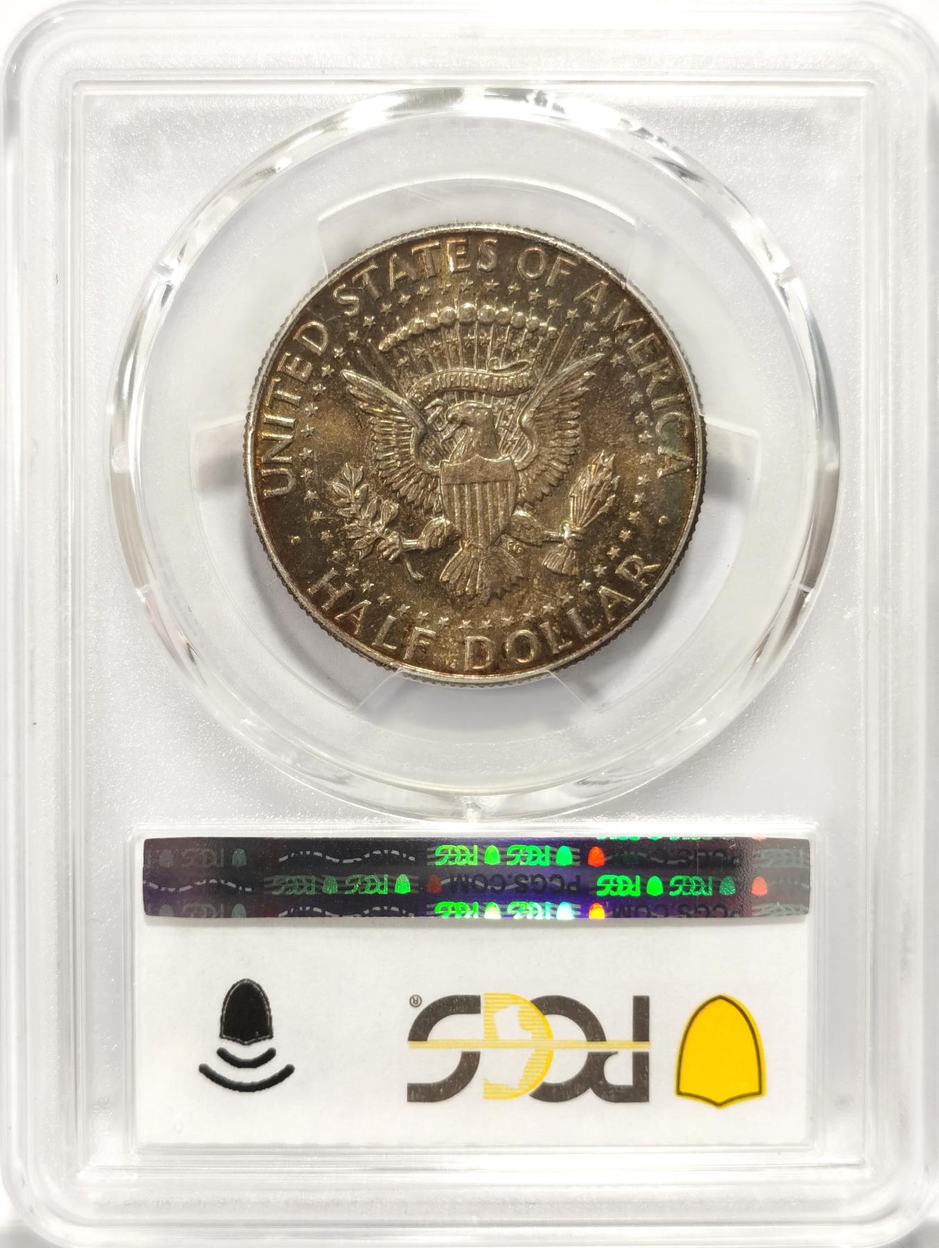 博洋堂世界钱币拍卖第078期（全场包邮） PCGS MS64 美国1964年50美分银币，肯尼迪首年份高银币，双面蓝彩包浆