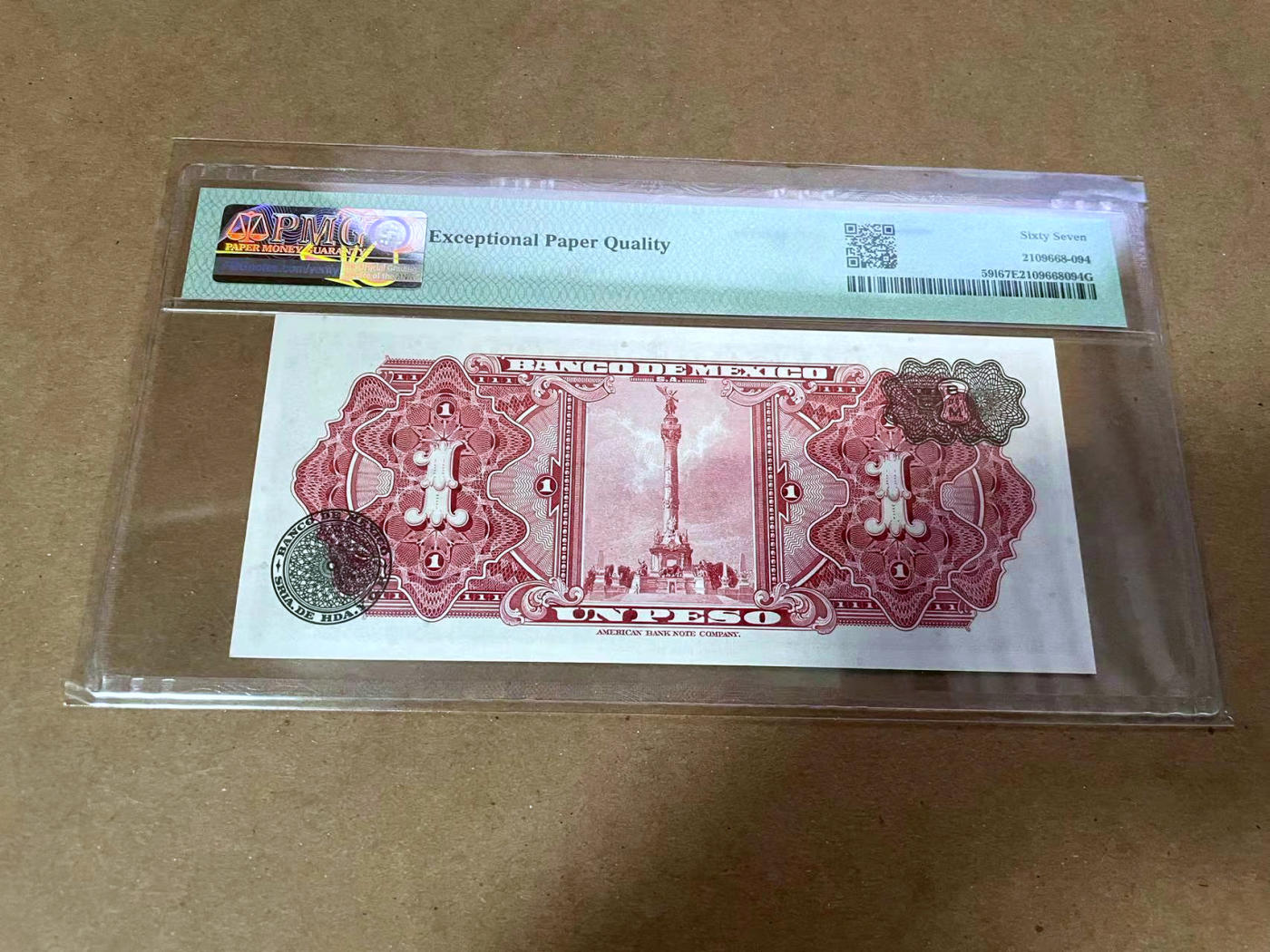 【Blue Auction】✨世界纸币精拍第480期【精】 【无47】墨西哥 1970年1比索  PMG67EPQ 高分