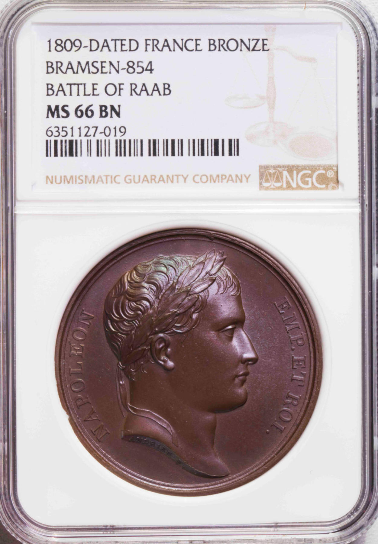NGC-MS66BN 1809法国拿破仑拉布战役大铜章完美品加厚盒