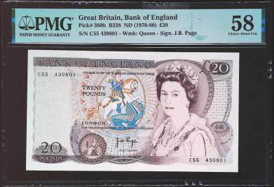 世界靓号纸钞第四十八期 - 1970-1980年英国20英镑 D序列 PMG58