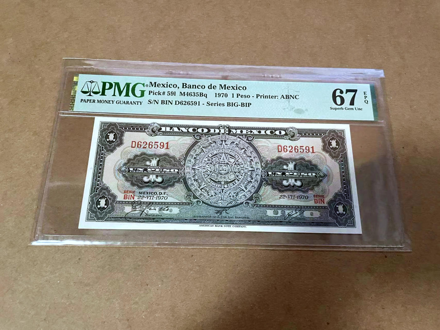 【Blue Auction】✨世界纸币精拍第480期【精】 【无47】墨西哥 1970年1比索  PMG67EPQ 高分