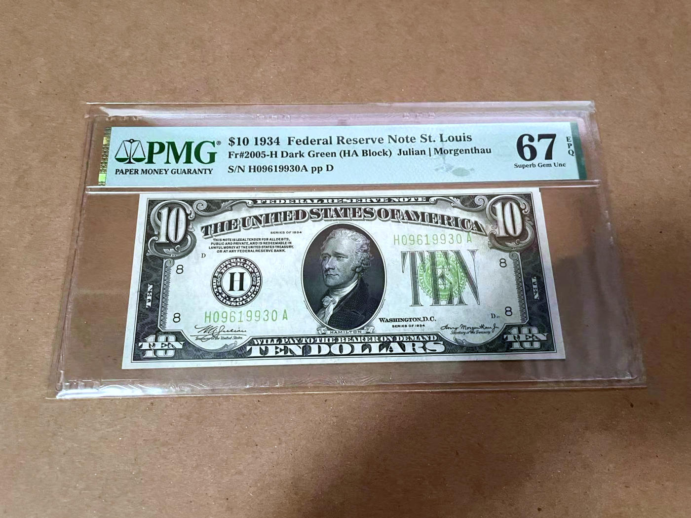 【Blue Auction】✨世界纸币精拍第480期【精】 【无47 圣路易斯版8区 唯一冠军分】美国 1934年 10美金 汉密尔顿PMG67EPQ 高分