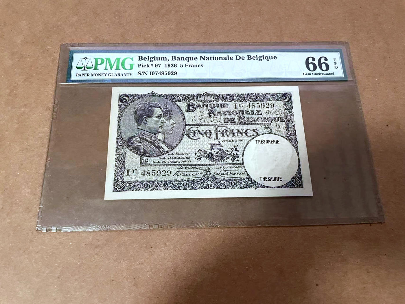 【Blue Auction】✨世界纸币精拍第480期【精】 比利时 1926年5法郎 PMG66EPQ 