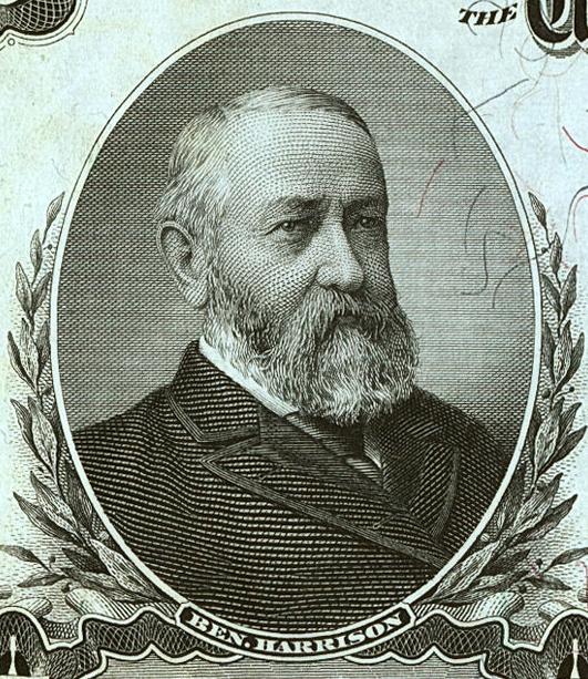 【Blue Auction】✨世界纸币精拍第480期【精】   【27小号 红库印版本少见 当时最大的财阀、财政部长安德鲁·威廉·梅隆手签】美国 1902年5美金 背面经典油画《Landing of the Pilgrims》（朝圣者登陆）设计精美 正面人物为美国第23任总统哈里森 大胡子雕刻佳 PMG63EPQ 全新原票 红库印日渐高涨值得收藏  