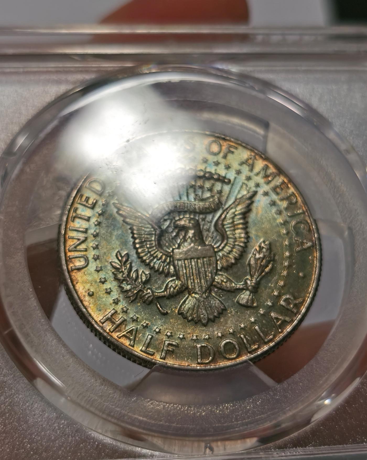 博洋堂世界钱币拍卖第078期（全场包邮） PCGS MS64 美国1964年50美分银币，肯尼迪首年份高银币，双面蓝彩包浆