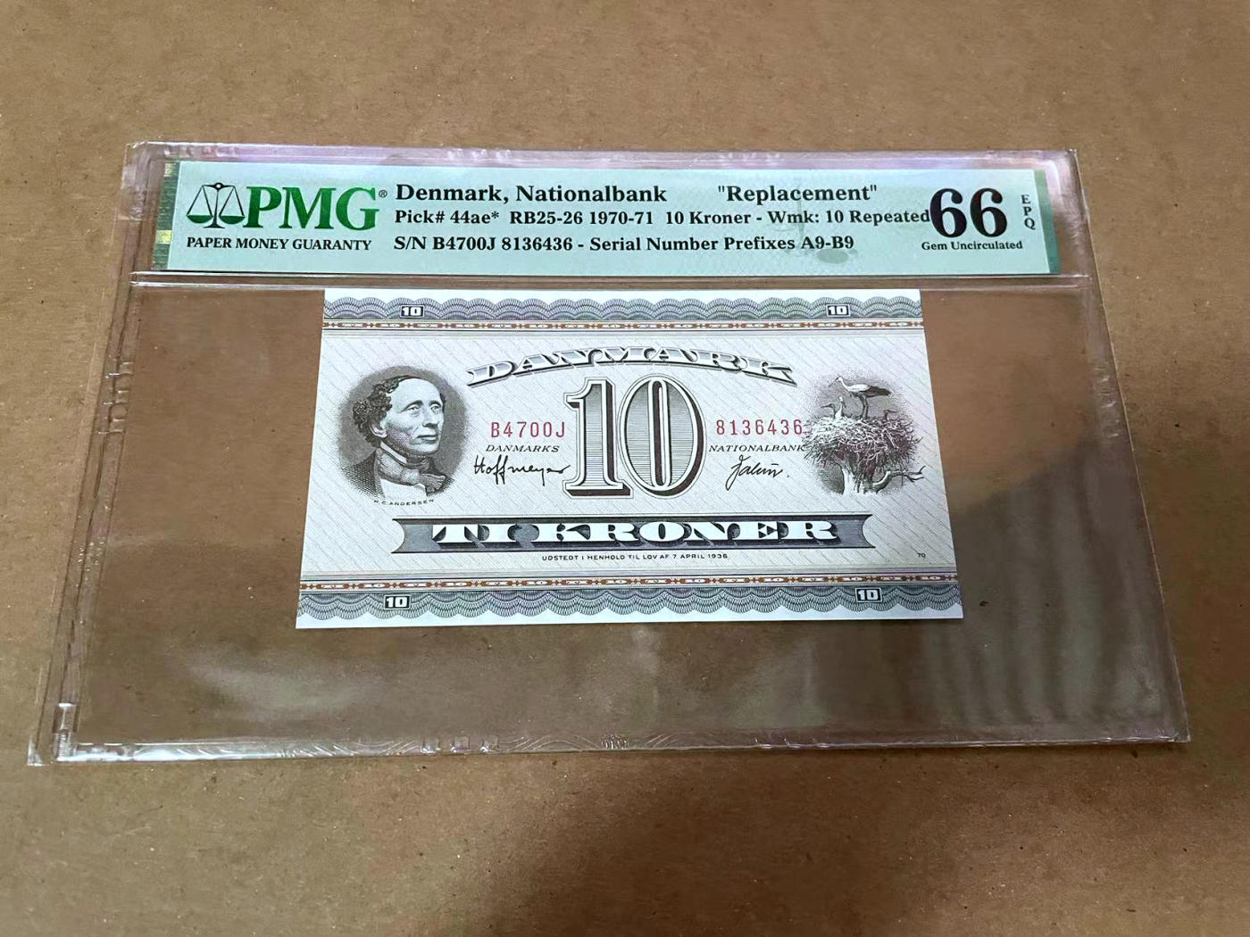 【Blue Auction】✨世界纸币精拍第480期【精】 【补号】丹麦 1970-71年10克朗 安徒生 PMG66EPQ 