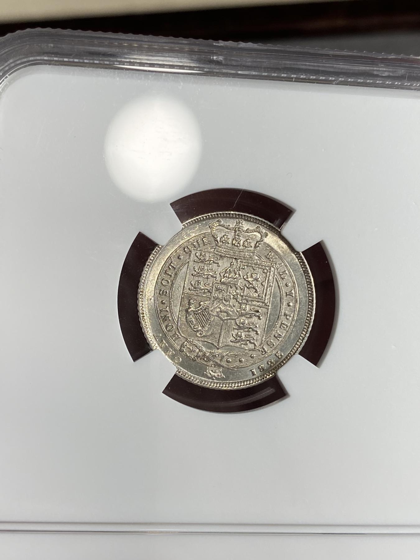 万国钱币拍卖第026期（风云再起·勇士无畏） NGC MS62 1825年英国乔治四世盾徽6便士银币 