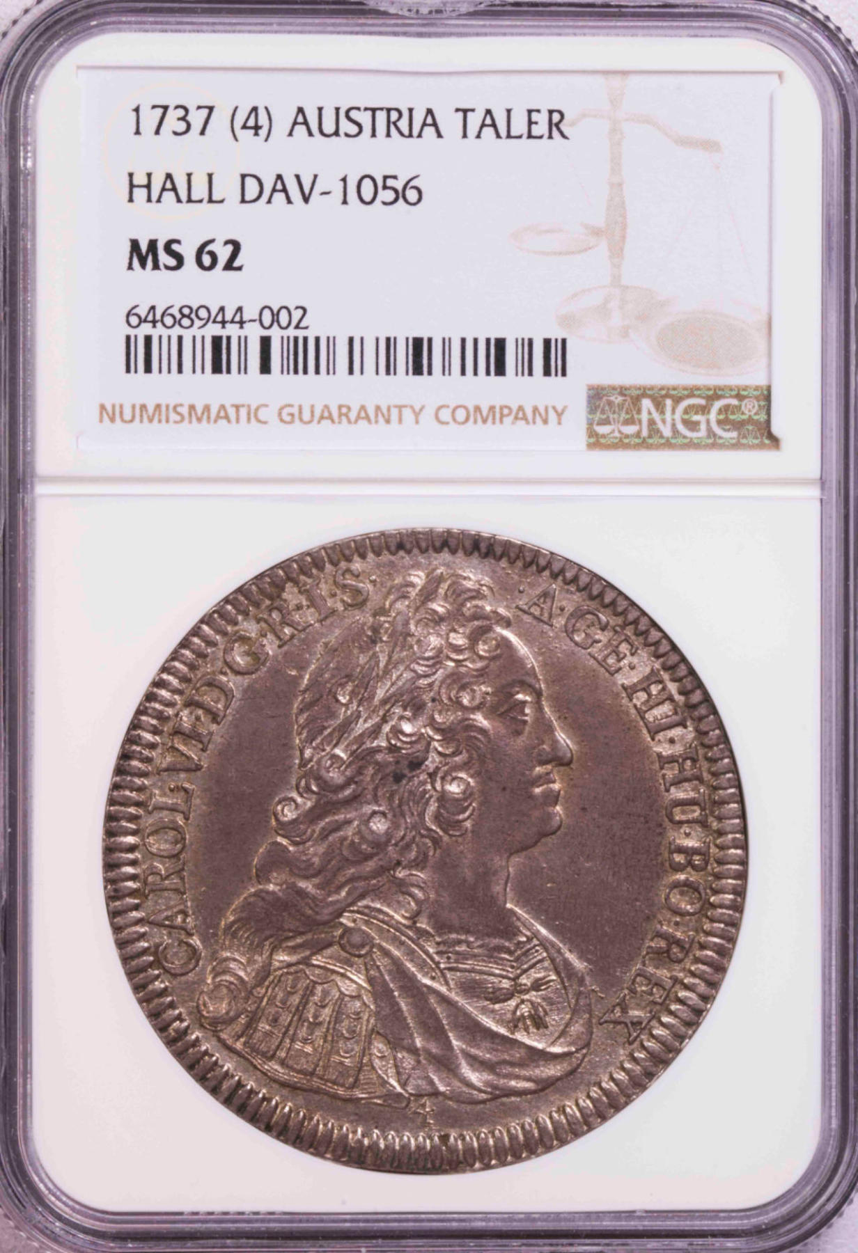 NGC-MS62 1737神罗卡尔六世泰勒大银币亚军纸袋包浆底光