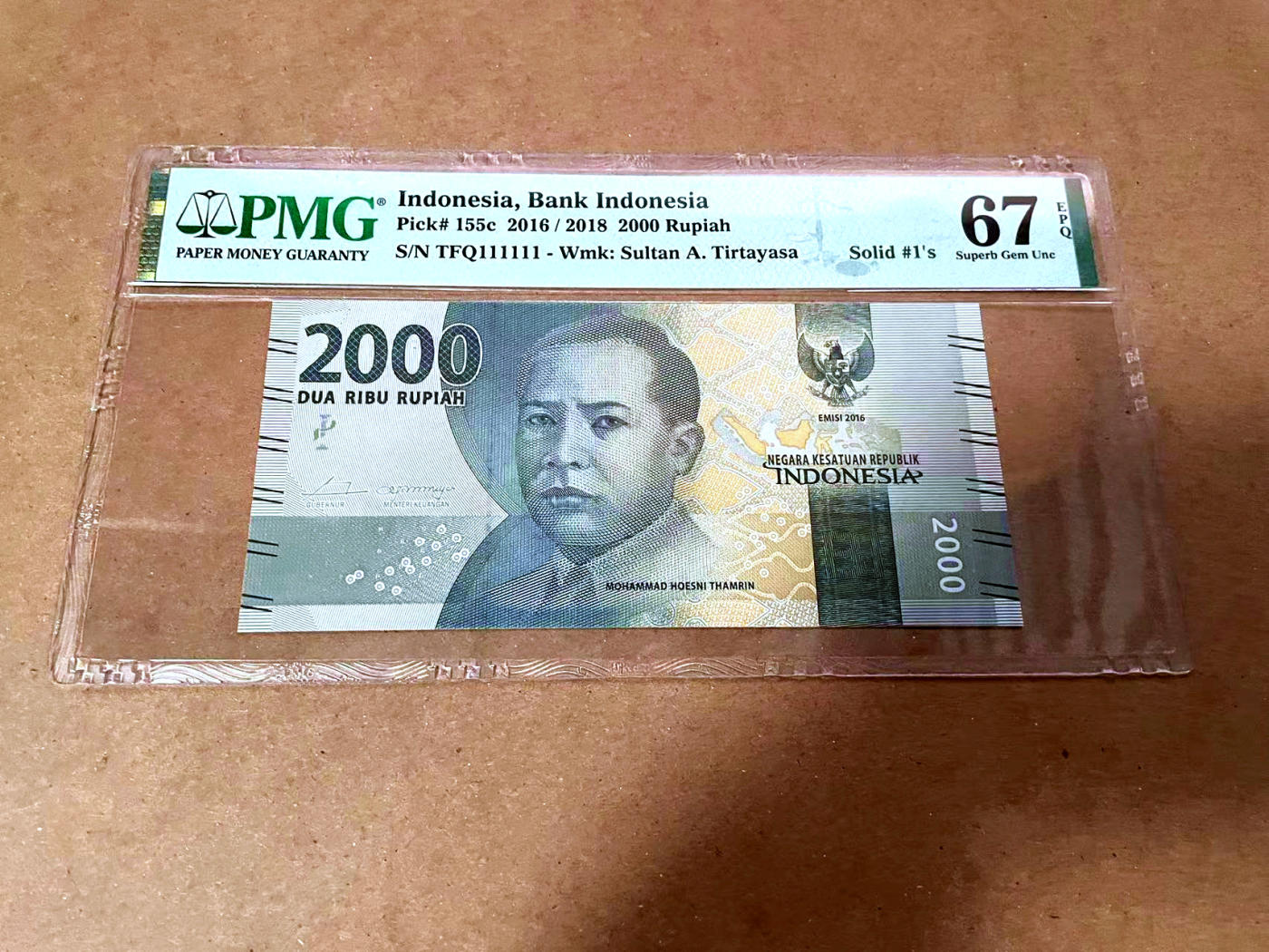 【Blue Auction】✨世界纸币精拍第480期【精】 【全同1】印尼 2016年2000卢比 PMG67EPQ 高分