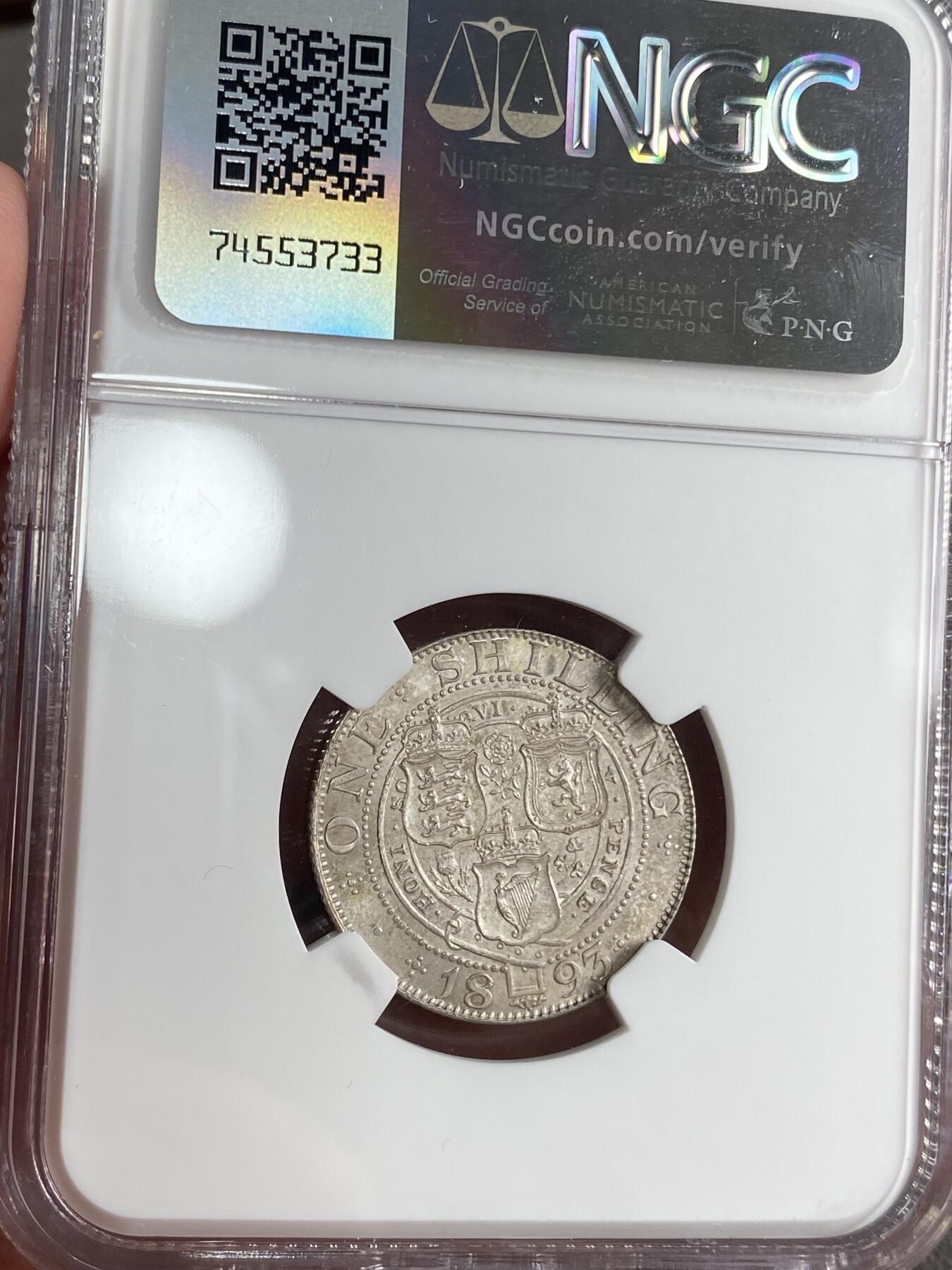 万国钱币拍卖第026期（风云再起·勇士无畏） NGC MS64 1893年英国维多利亚女皇披纱1先令 