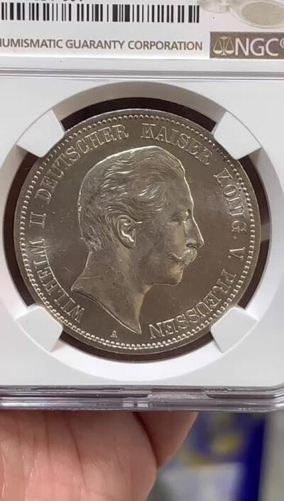 NGC-MS63 1888普鲁士三皇之年威廉5马克大银币全原光