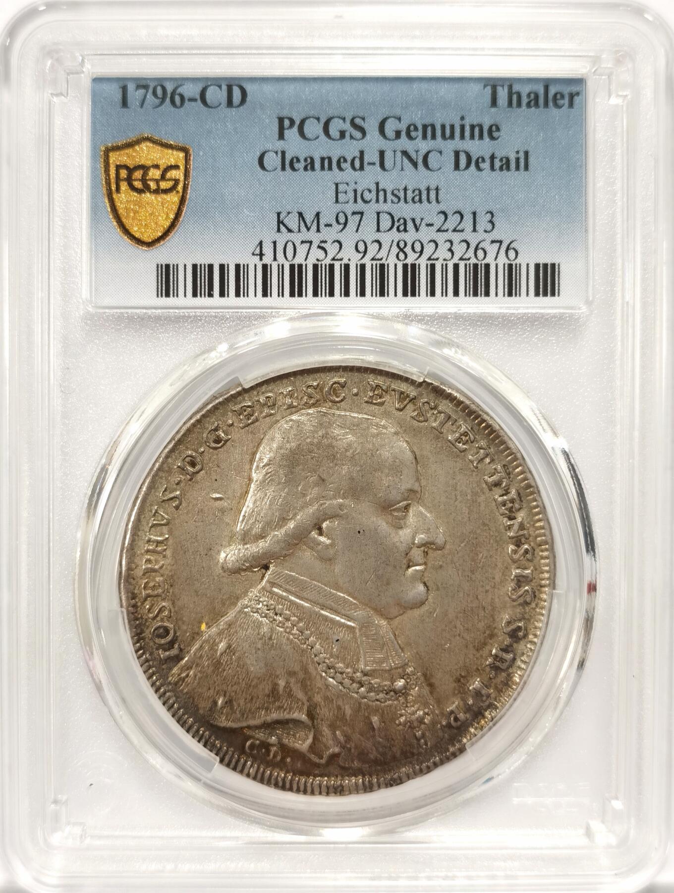 博洋堂世界钱币拍卖第078期（全场包邮） PCGS UNC DETAIL 德国艾希斯坦特1796-CD主教泰勒