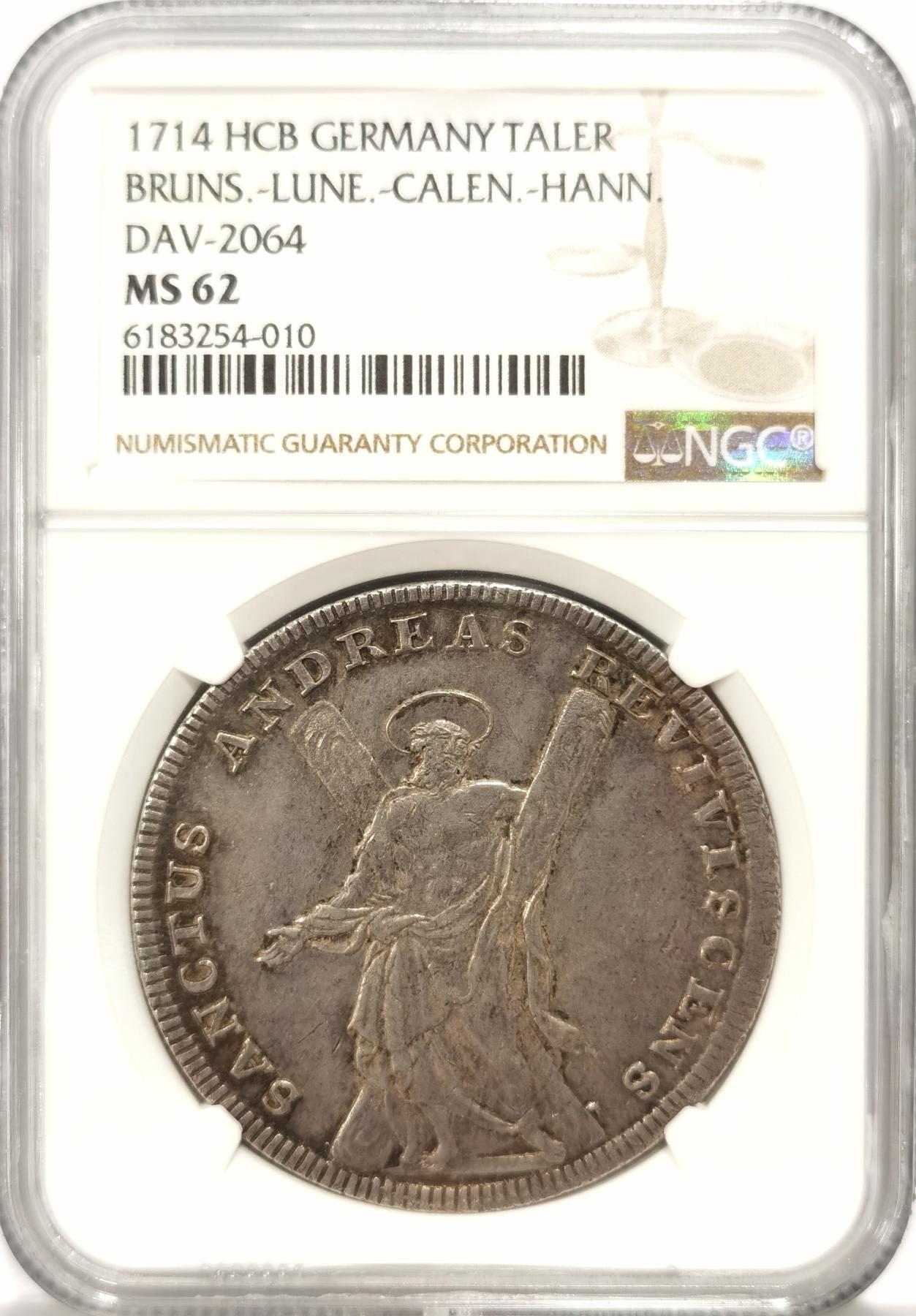 博洋堂世界钱币拍卖第078期（全场包邮） NGC MS62 德国汉诺威1714年乔治三世加冕与安德鲁十字架老泰勒 N榜冠军分 唯一一枚