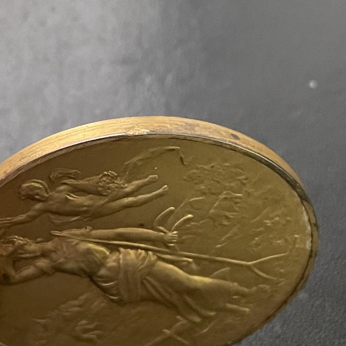 「木头集藏」章牌专场-第41期 法国农业镀金原盒银章  直径：46 mm，47.1g，边铭：菱形厂标 ARGENTN 野猪头银标，原盒正常使用