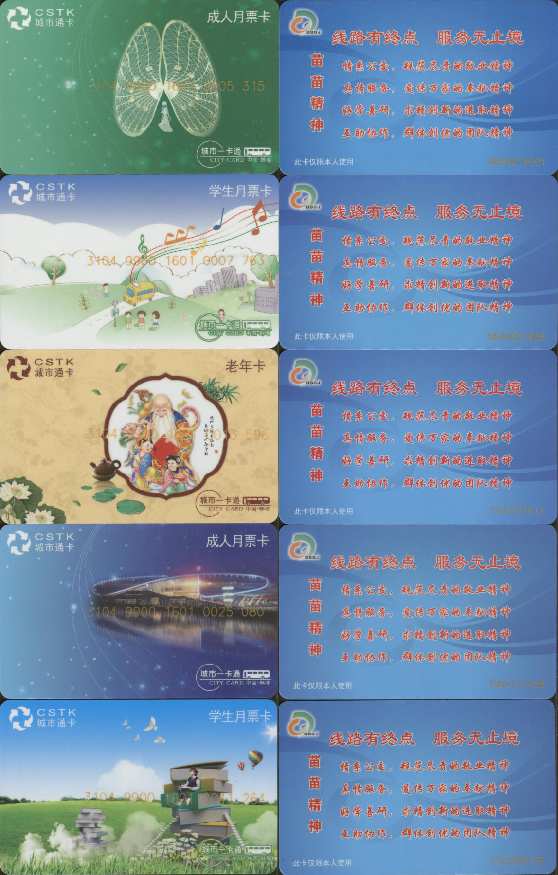  交通卡专场（一） 安徽城市通卡 本地特殊卡 一套5张 全新