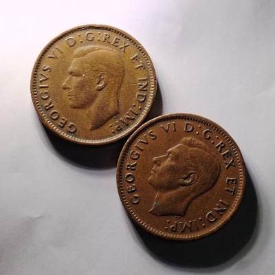 240523 - 【精选】英属加拿大乔六1分铜币版别一组2枚19mm枫叶按图发货5610