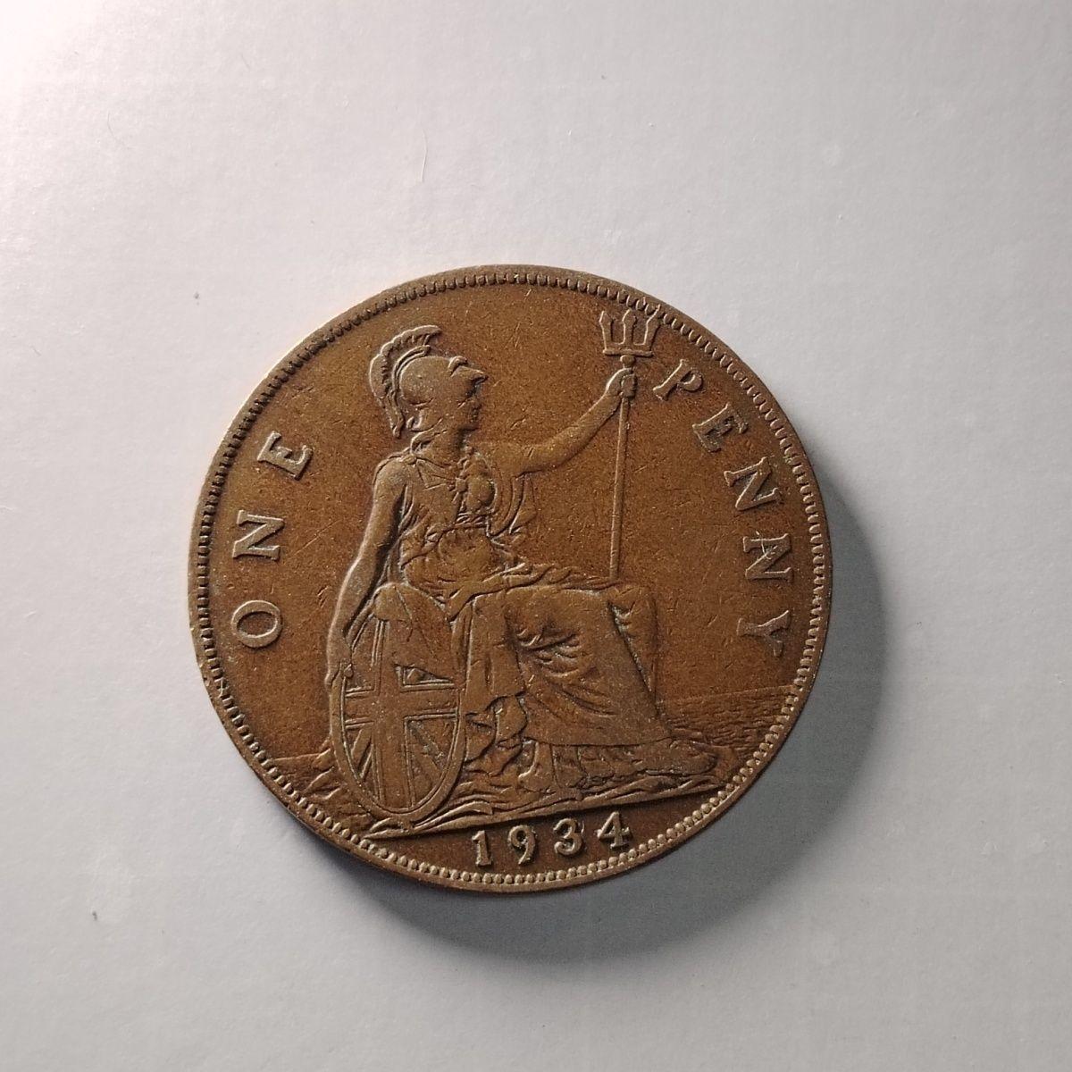240523 稀少英国1便士1934年铜币乔冶五世30mm欧洲外国硬币外币8910