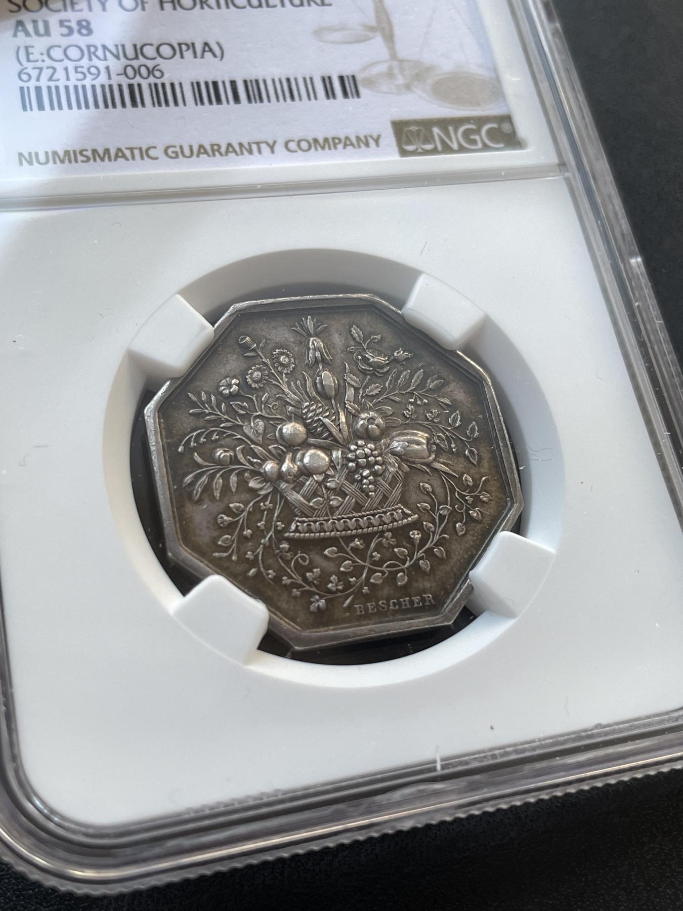 「木头集藏」章牌专场-第41期 法国园艺银章  直径：29mm，边铭：丰饶角 ARGENT。