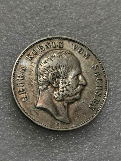 天下钱庄裸币专场 - 德国萨克森5马克银币，币面有老外老刻字