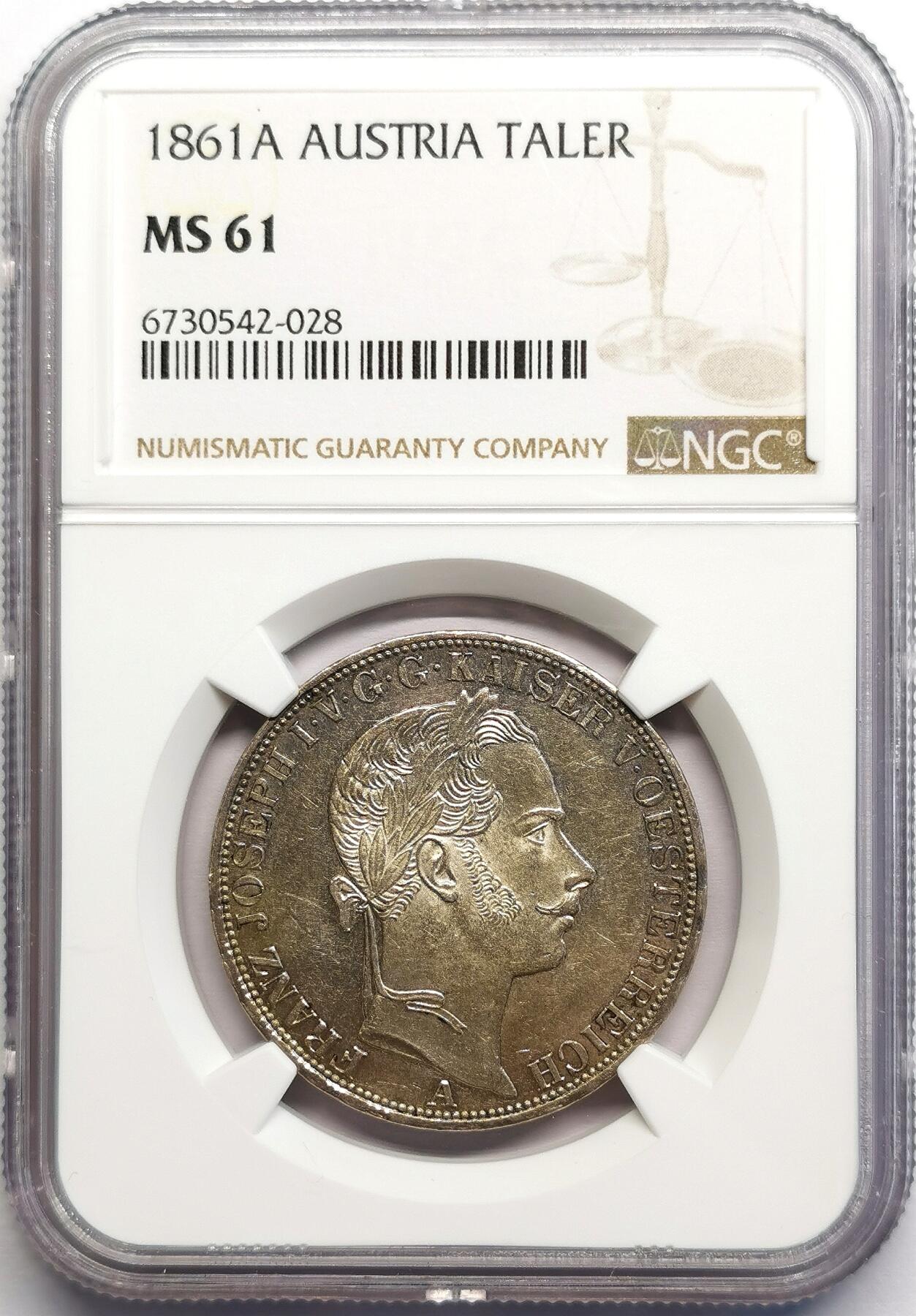 凡希社世界钱币微拍第二百七十期 1861A奥地利佛朗茨一世双头鹰泰勒NGC-MS61