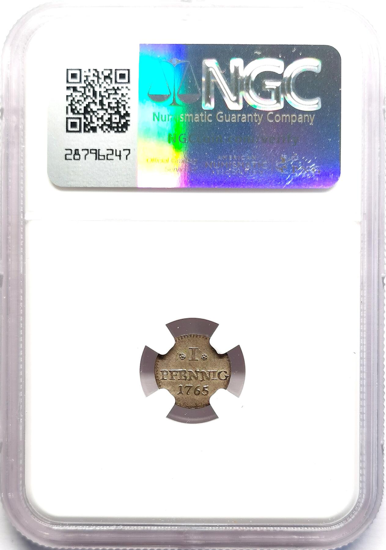 凡希社世界钱币微拍第二百七十期 1765C德国萨克森1芬尼NGC-MS63