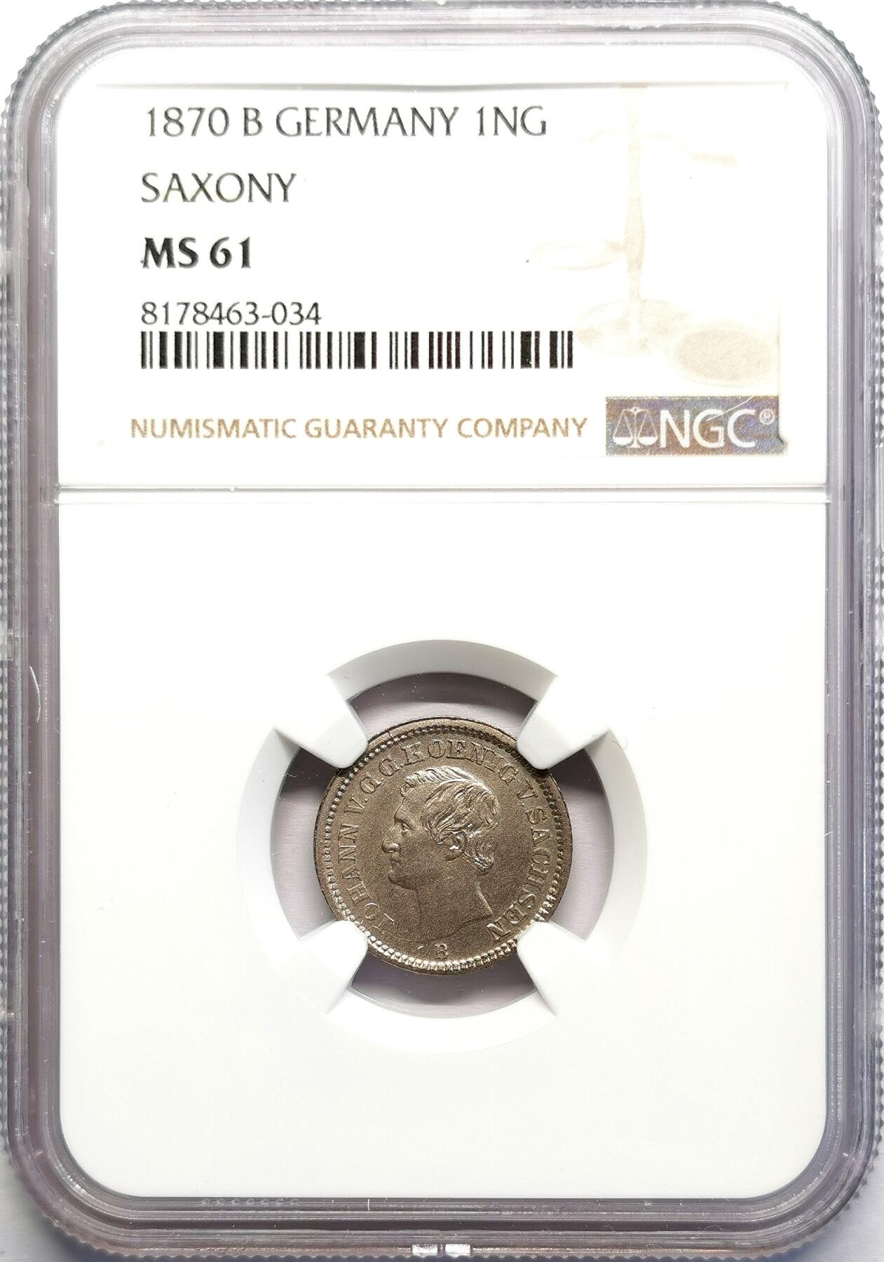 凡希社世界钱币微拍第二百七十期 1870德国萨克森1NG银辅币NGC-MS61