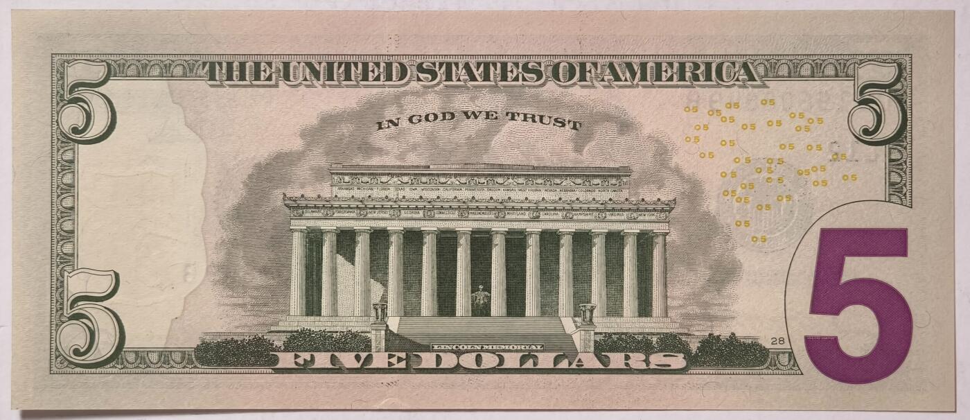 紫瑗钱币——第355期拍卖——纸币场 美国 2021年 L版 无序列 亚伯拉罕·林肯 5美元 彩色版 UNC