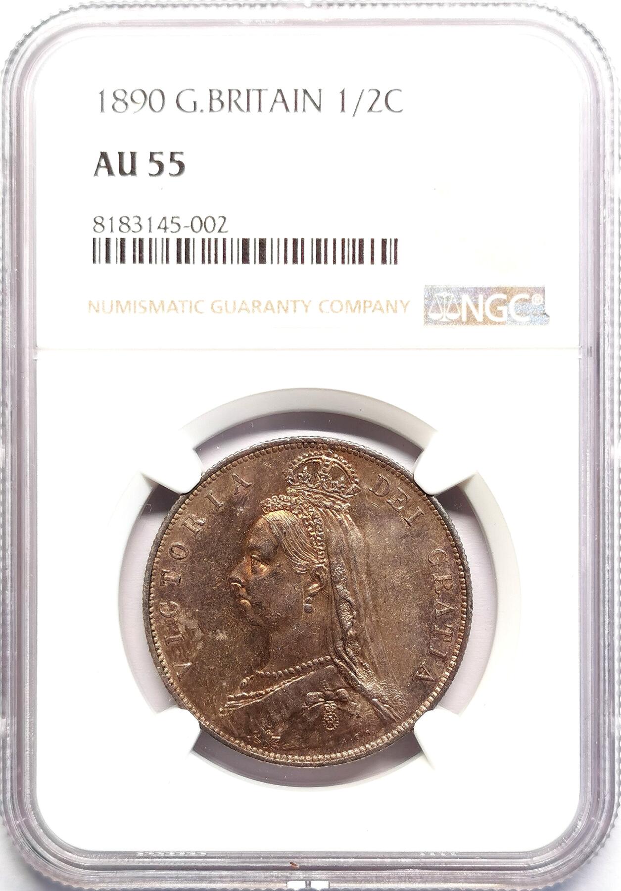 凡希社世界钱币微拍第二百七十期 1890英国老维高冠半克朗NGC-AU55