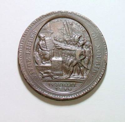 法国1792年 大革命莫奈龙5索尔高浮雕大铜币章 40MM - 法国1792年 大革命莫奈龙5索尔高浮雕大铜币章 40MM