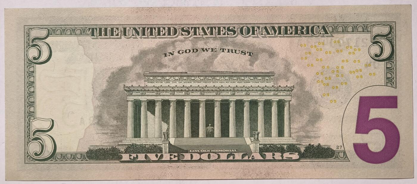 紫瑗钱币——第355期拍卖——纸币场 美国 2017年 D版 A序列 亚伯拉罕·林肯 5美元 彩色版 UNC