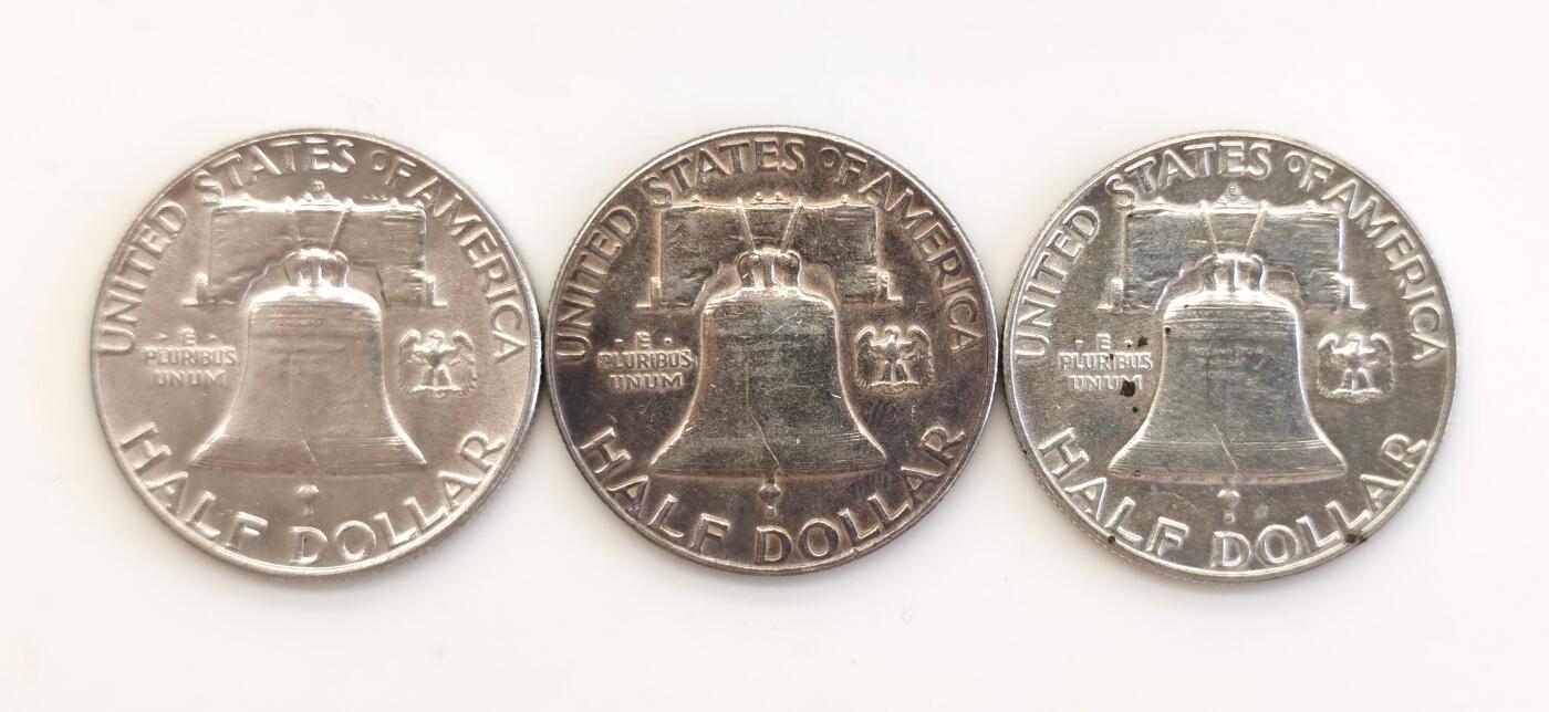 博洋堂世界钱币拍卖第078期（全场包邮） 原卷美国罗斯福10美分、富兰克林和肯尼迪半美元银币9枚一组，均是近UNC状态