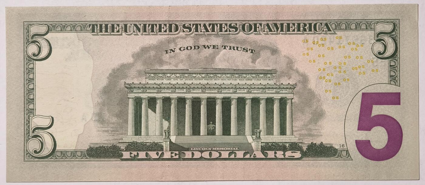 紫瑗钱币——第355期拍卖——纸币场 美国 2021年 E版 无序列 亚伯拉罕·林肯 5美元 彩色版 AU 软折