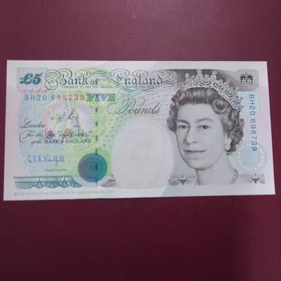 【世界钱币】精选微拍第108期暨2024年第19期  评级币裸钞混合版 - 1990年英国E序列5镑初版 全新绝品无4