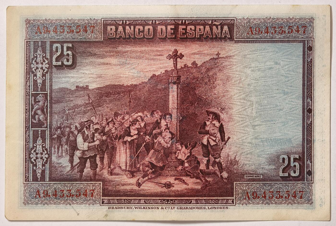 紫瑗钱币——第369期拍卖——纸币场 【A冠】西班牙 1928年 卡尔德隆 25比塞塔 AU