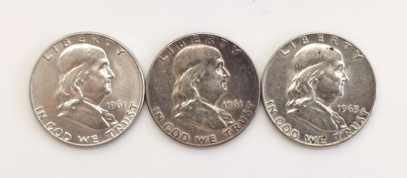 博洋堂世界钱币拍卖第078期（全场包邮） 原卷美国罗斯福10美分、富兰克林和肯尼迪半美元银币9枚一组，均是近UNC状态