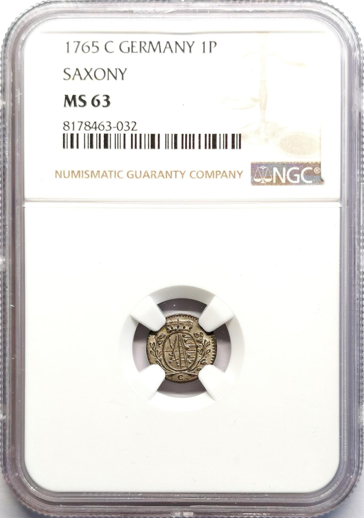 凡希社世界钱币微拍第二百七十期 1765C德国萨克森1芬尼NGC-MS63