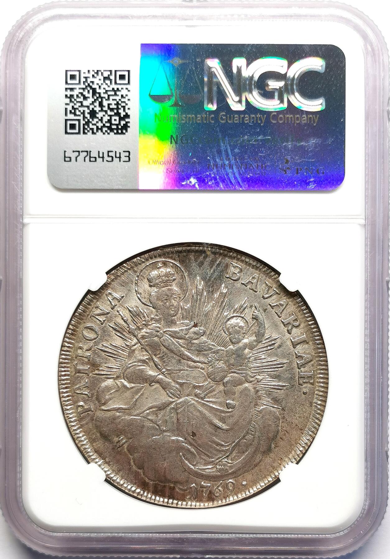 凡希社世界钱币微拍第二百七十期 1769德国巴伐利亚马克西米连圣母子泰勒大银NGC-AU58