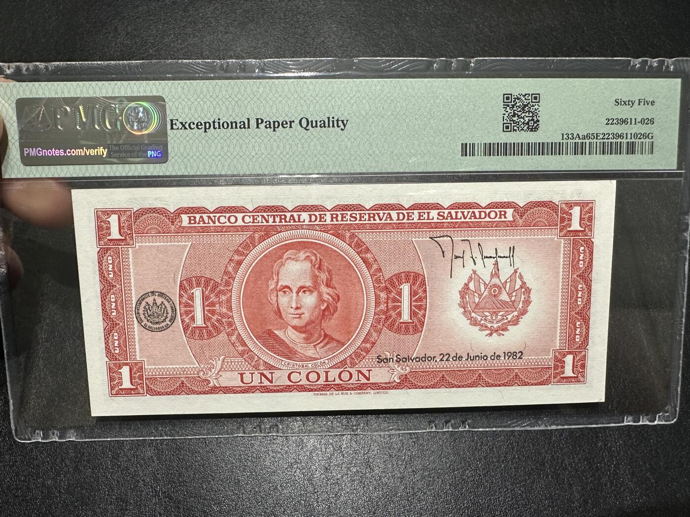 外钞收藏家》第三百七十二期 1982年萨尔瓦多1 无47 PMG65