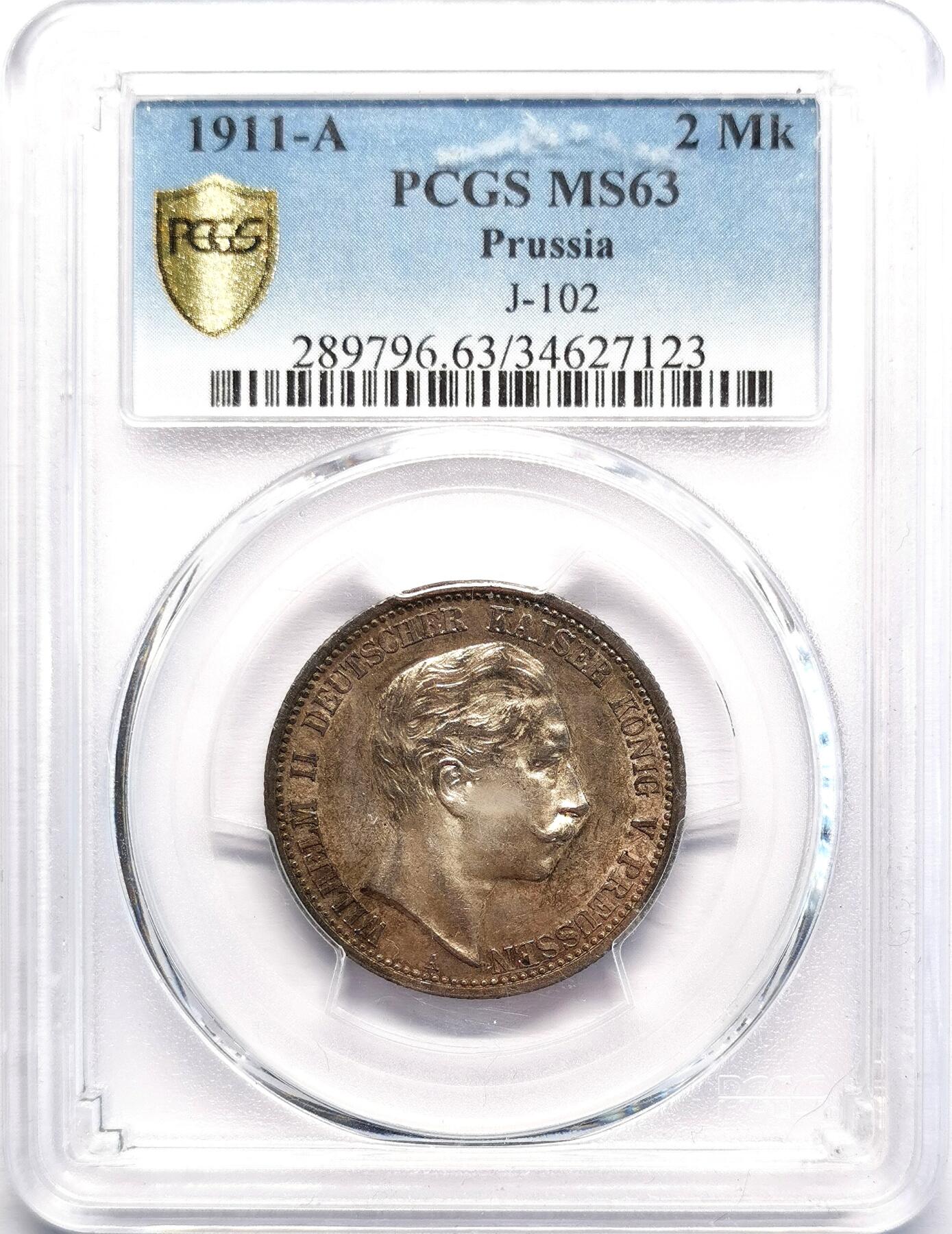 凡希社世界钱币微拍第二百七十期 1911A德国普鲁士2马克PCGS-MS63
