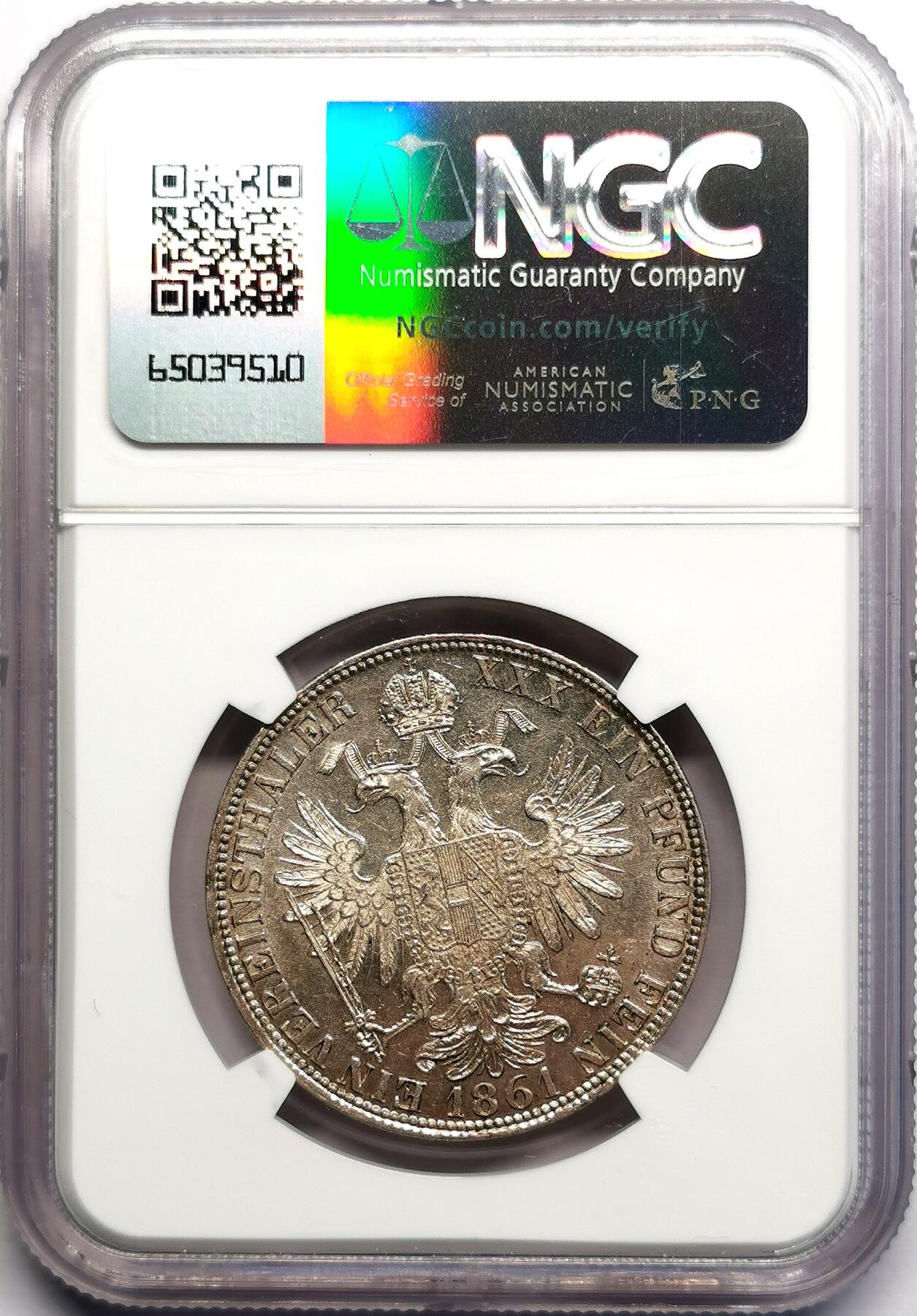 凡希社世界钱币微拍第二百七十期 1861A奥地利佛朗茨一世双头鹰泰勒NGC-MS61