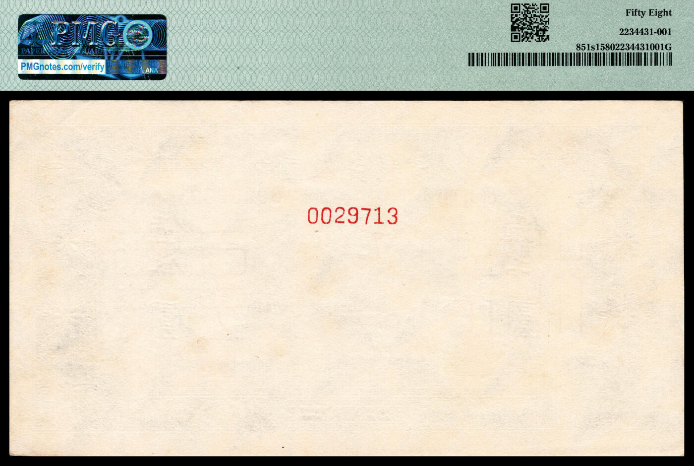 宜和2024年春季拍卖会 纸币专场 6月1日-6月2日 1949年第一版人民币伍仟圆，单拖图，北京印钞厂印制，双张单面样本，正背面各一枚，样本号对号，高品质原票，未经任何修饰，新疆老藏家出品，正面PMG 58，背面PMG 63。