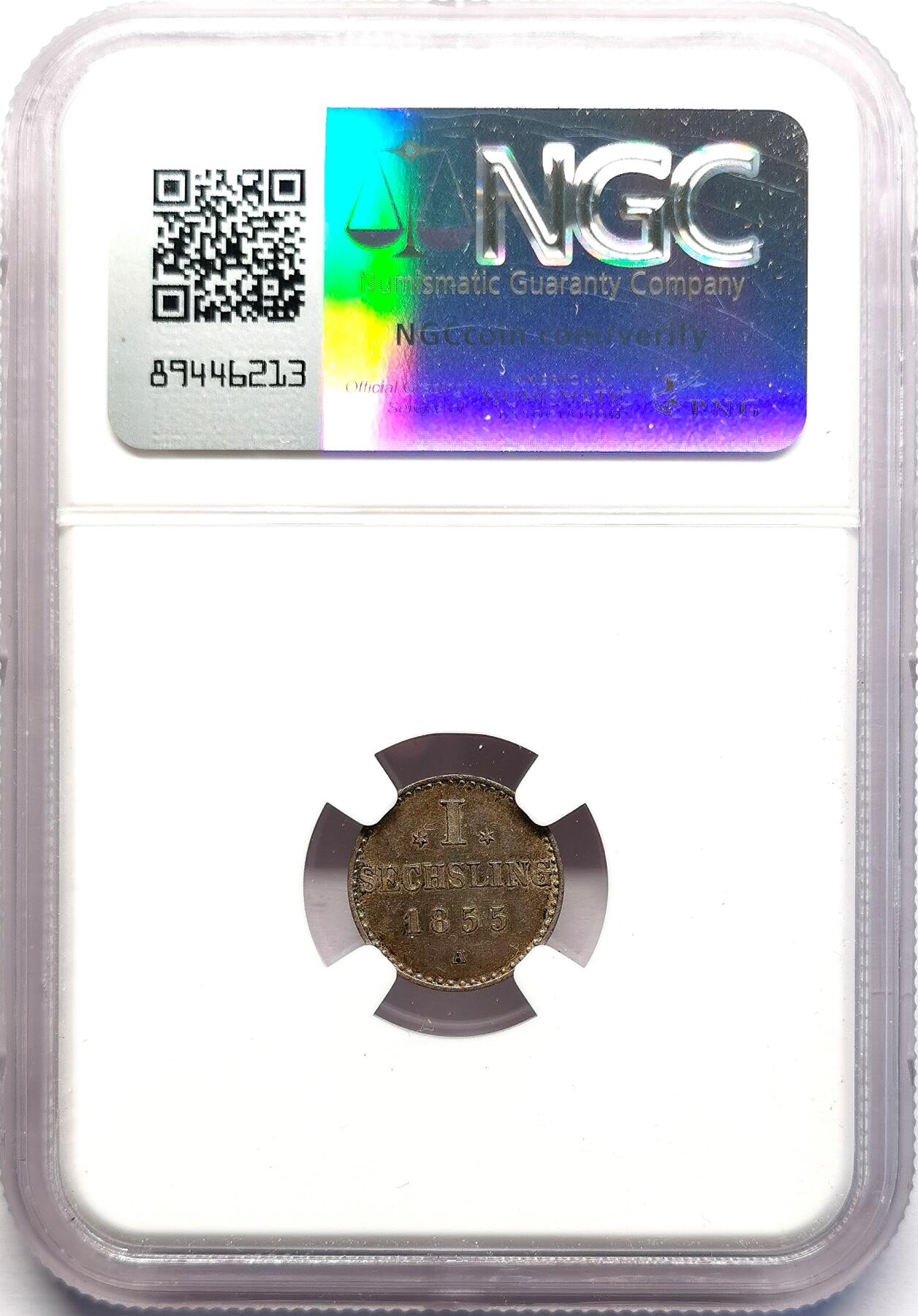 凡希社世界钱币微拍第二百七十期 1855A德国汉堡城徽6芬尼NGC-MS62