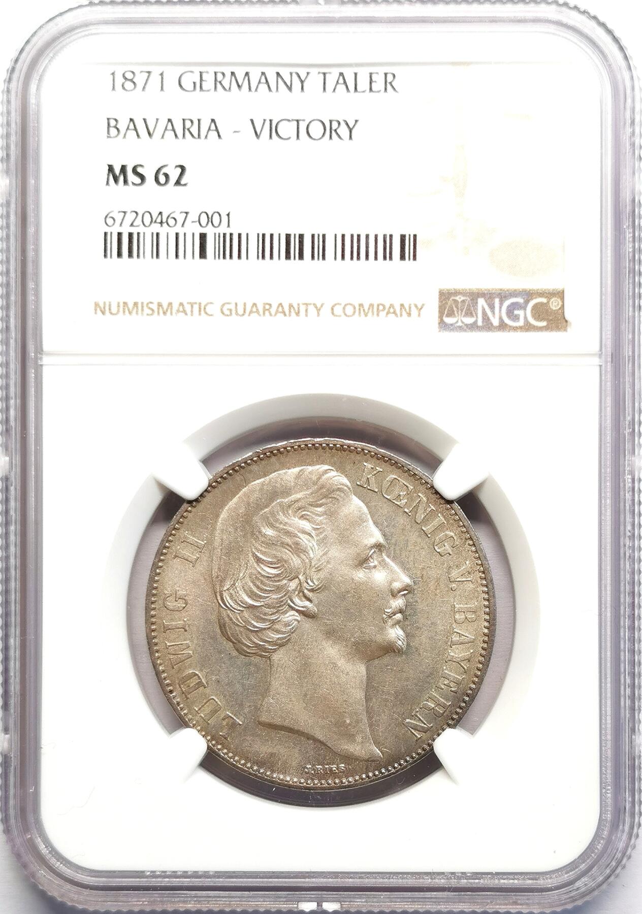 凡希社世界钱币微拍第二百七十期 1871德国巴伐利亚胜利泰勒NGC-MS62