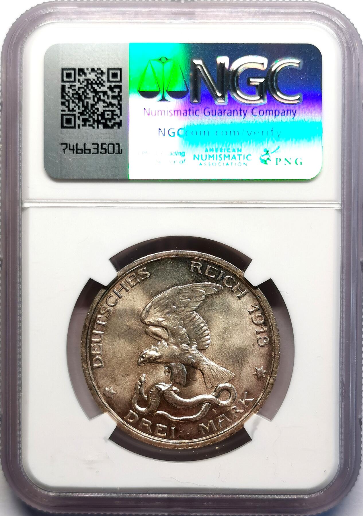 凡希社世界钱币微拍第二百七十期 1913德国普鲁士3马克纪念银币NGC-MS64