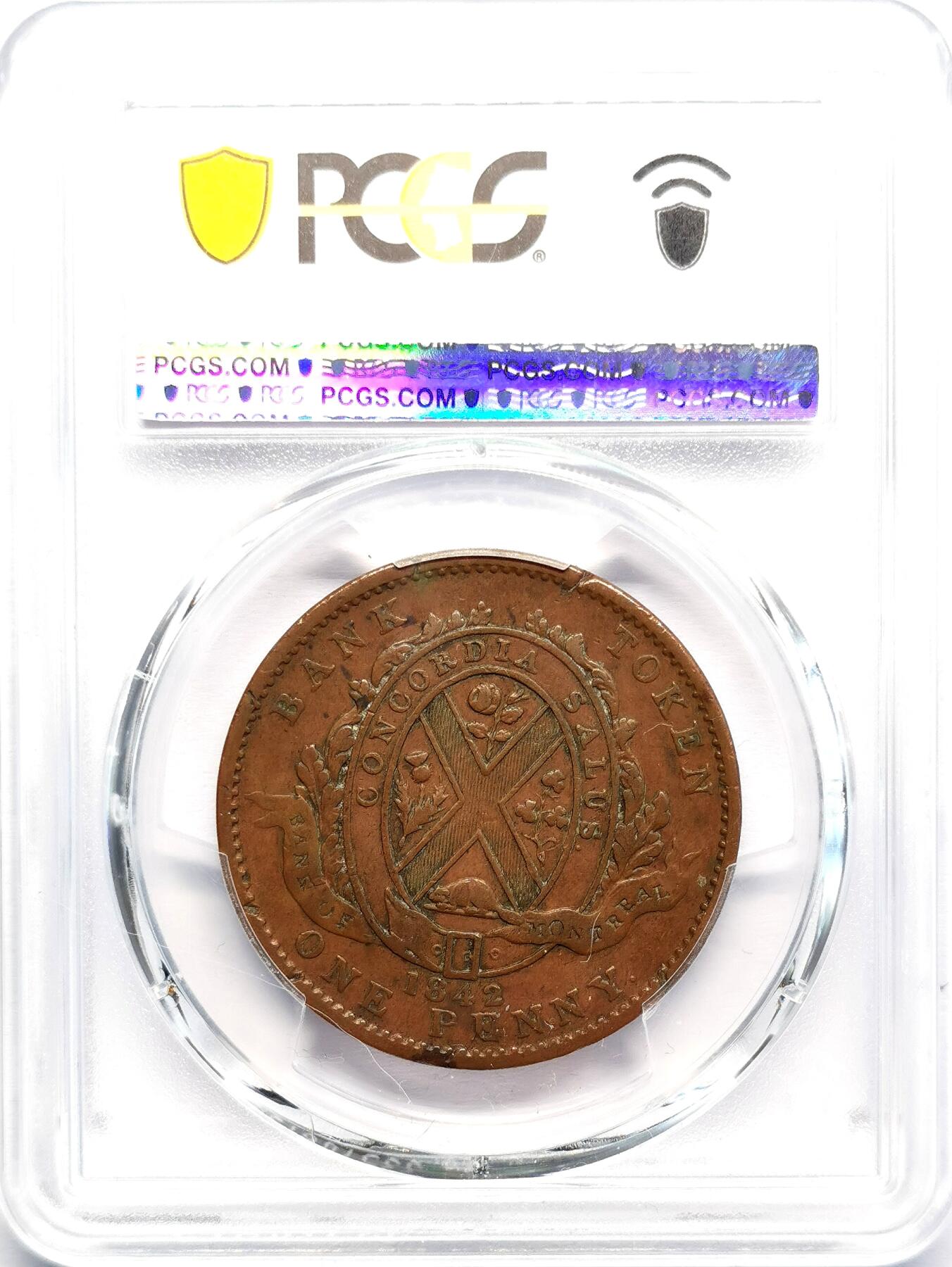 凡希社世界钱币微拍第二百七十期 1842蒙特利尔1便士银行代用币PCGS-XF45