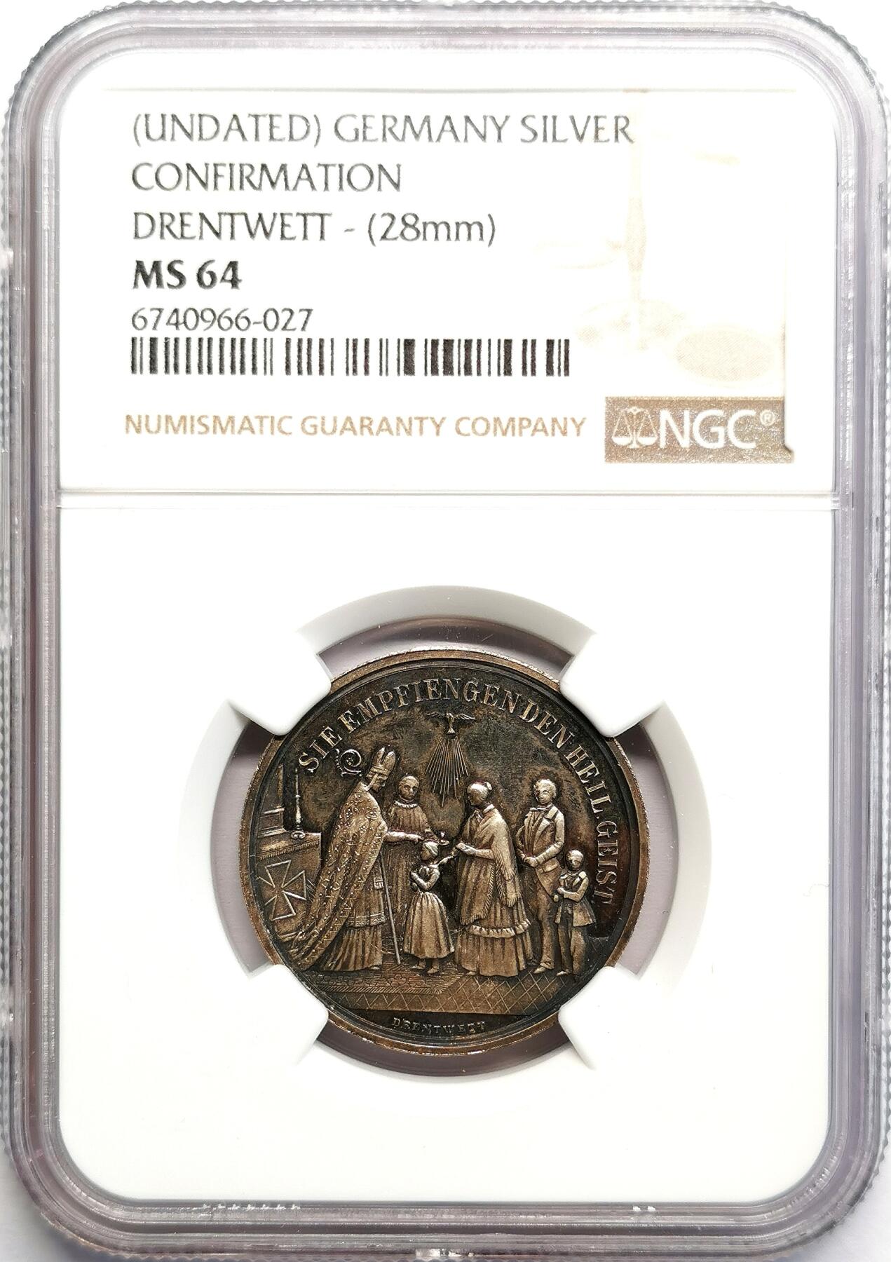 凡希社世界钱币微拍第二百七十期 十九世纪德国坚信礼纪念银章NGC-MS64，美包浆！