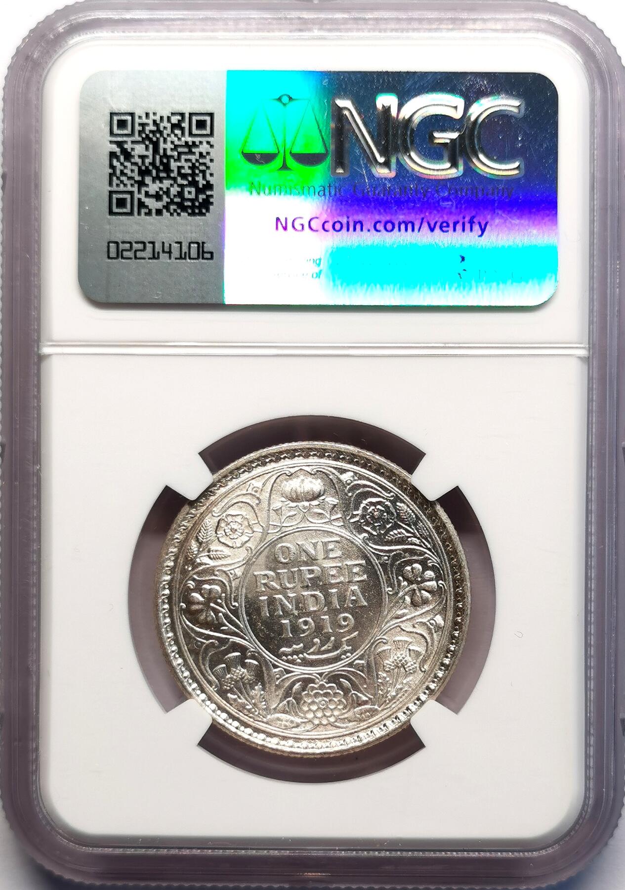 凡希社世界钱币微拍第二百七十期 1919英属印度乔五卢比NGC-MS62