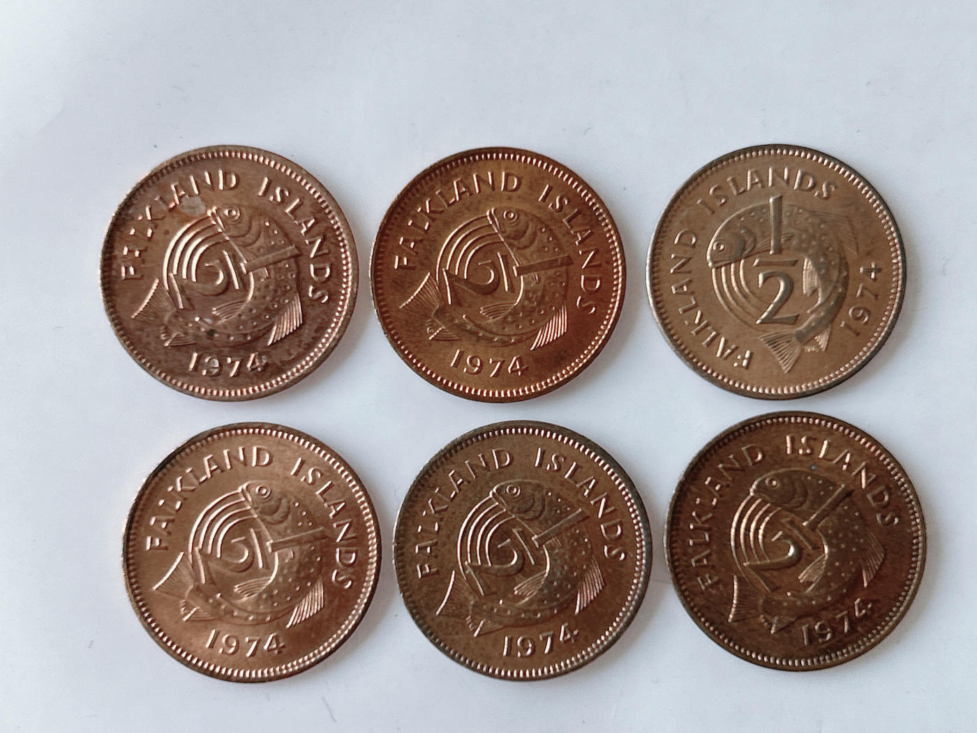 第一海外回流一元起拍收藏 散币专场 第91期 福克兰群岛1/2便士铜币 6枚