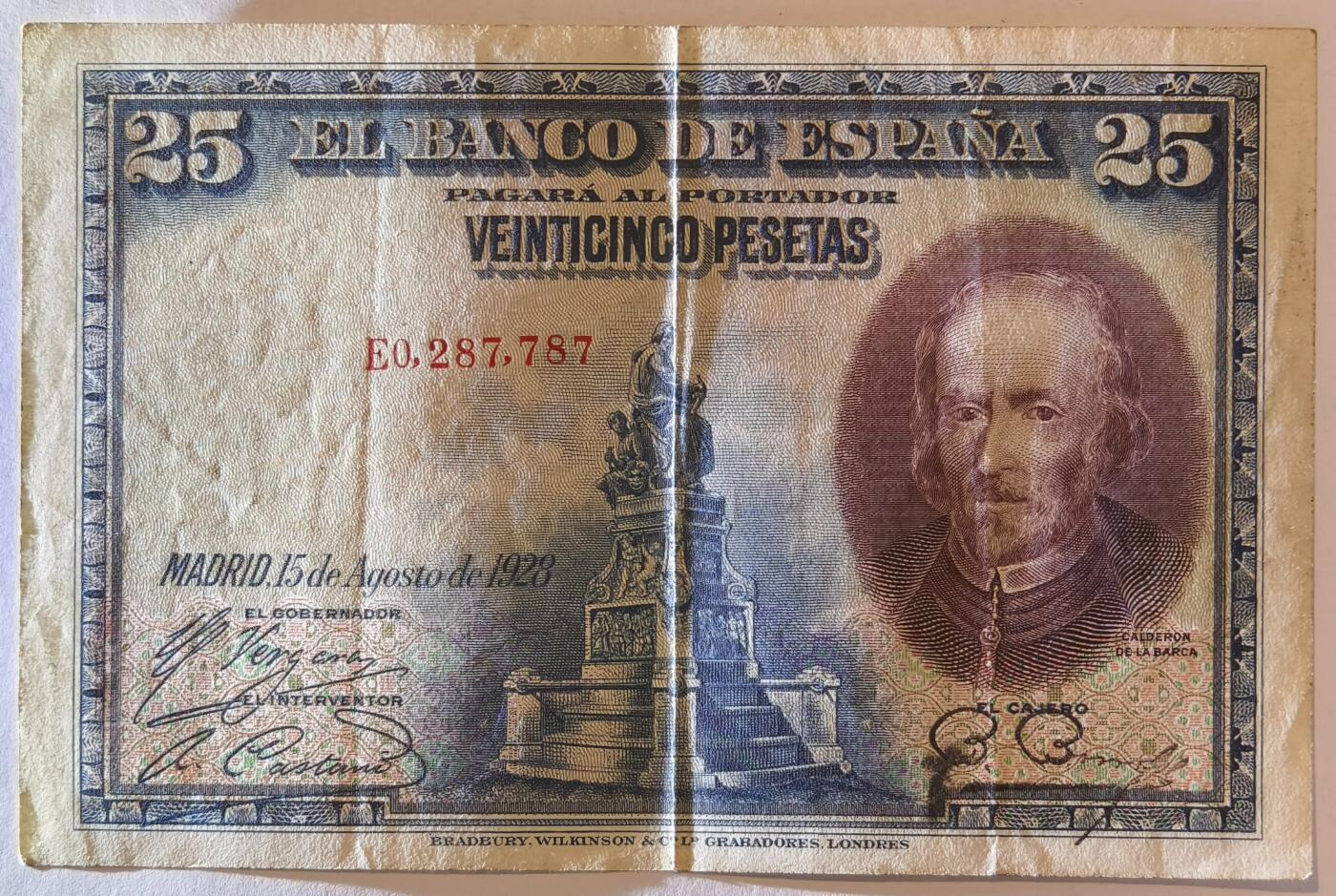 紫瑗钱币——第355期拍卖——纸币场 西班牙 1928年 卡尔德隆 25比塞塔 XF