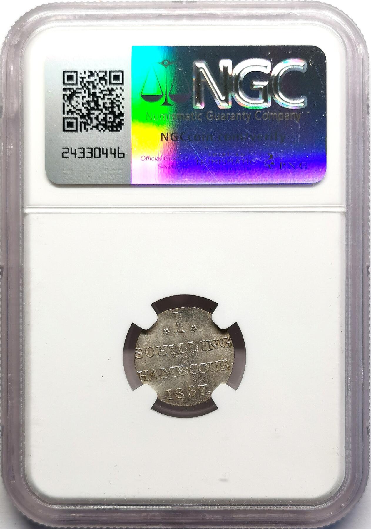凡希社世界钱币微拍第二百七十期 1837德国汉堡1S银辅币NGC-MS62